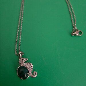 chysocolla white zircon sea of serenity seahorse pendant 20in chain